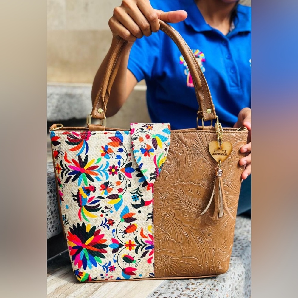 Artisanal Floral and Brown Tote Bag